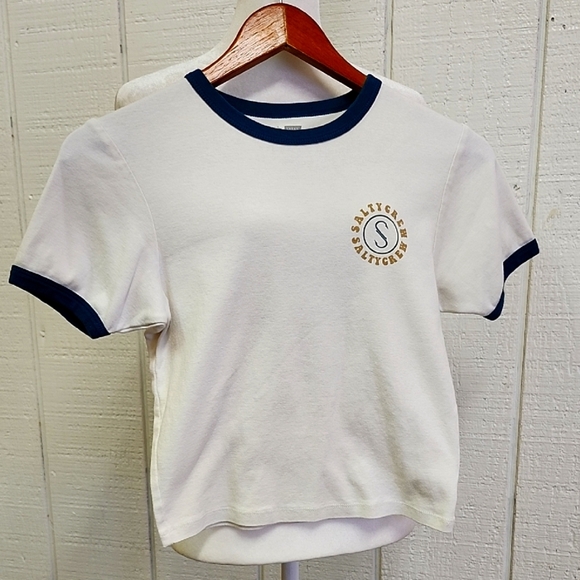 SALTY CREW Women's White Cropped Logo Short Sleeve Tee Beach Summer Ocean - Picture 1 of 6